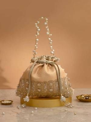 Peach embroidered  silk potli bag 5