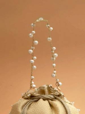 Cream embroidered  silk potli bag 4