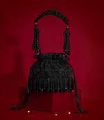 Black embroidered silk potli bag