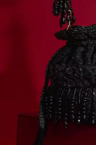 Black embroidered silk potli bag