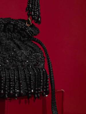 Black embroidered silk potli bag 4