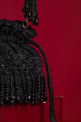 Black embroidered silk potli bag