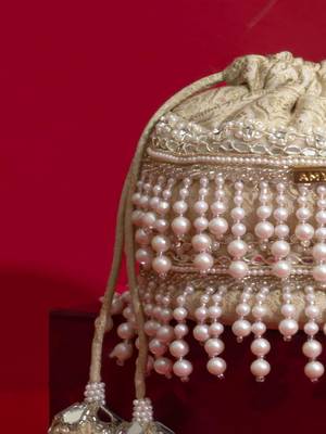 Ivory pearl embroidered  silk potli bag 3
