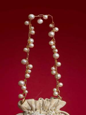 Beige embroidered  silk potli bag 5