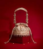 Pink embroidered  silk potli bag