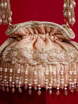 Pink embroidered  silk potli bag 4