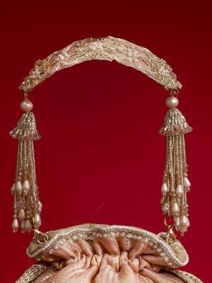 Pink embroidered  silk potli bag 5