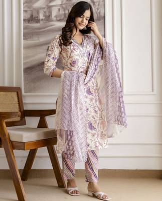 women's pure cotton embroidery work printed kurta pant with dupatta set 6