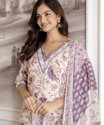 women's pure cotton embroidery work printed kurta pant with dupatta set 7