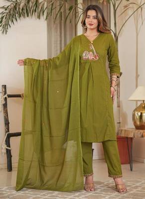 Cotton cambric straight  kurti-pant-dupatta  set 1