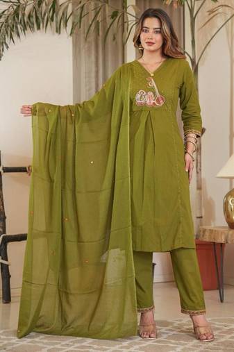 Cotton cambric straight  kurti-pant-dupatta  set
