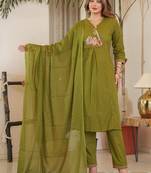 Cotton cambric straight  kurti-pant-dupatta  set