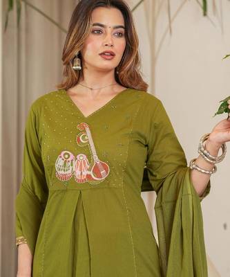 Cotton cambric straight  kurti-pant-dupatta  set 3