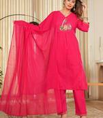 Pink Cotton cambric straight  kurti-pant-dupatta  set