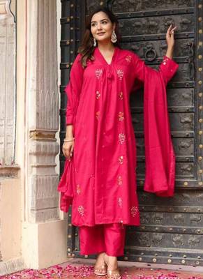 Cotton cambric dyed anarkali  kurti-pant-dupatta  set 1