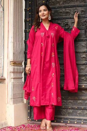 Cotton cambric dyed anarkali  kurti-pant-dupatta  set