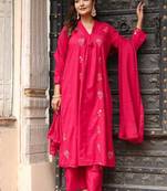 Cotton cambric dyed anarkali  kurti-pant-dupatta  set