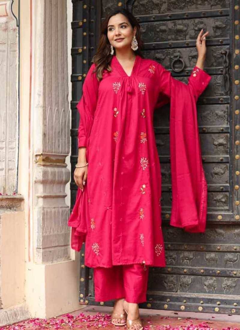 Cotton cambric dyed anarkali  kurti-pant-dupatta  set