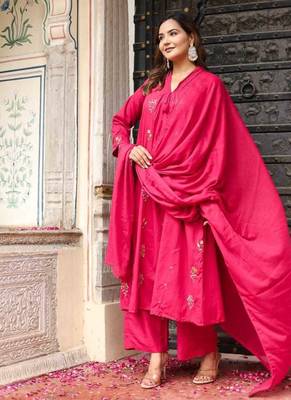 Cotton cambric dyed anarkali  kurti-pant-dupatta  set 3