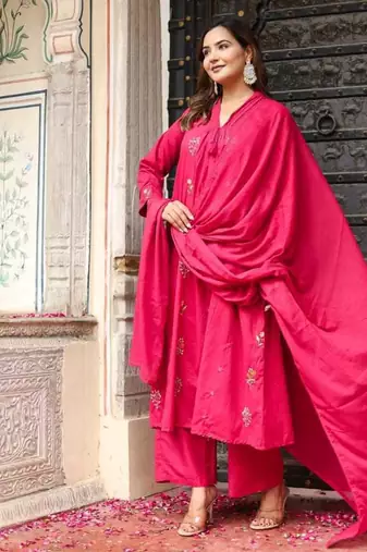 Cotton cambric dyed anarkali  kurti-pant-dupatta  set