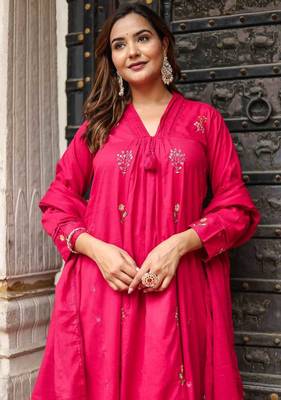 Cotton cambric dyed anarkali  kurti-pant-dupatta  set 4