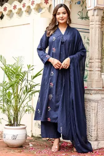 Cotton cambric dyed anarkali  kurti-pant-dupatta  set