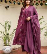 Purple Cotton cambric dyed anarkali  kurti-pant-dupatta  set