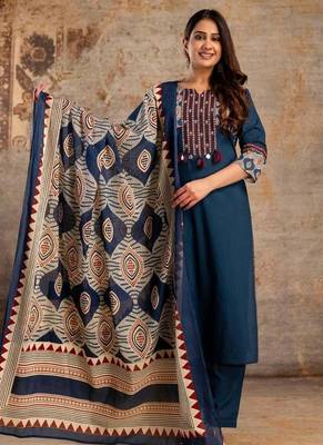 Cotton cambric straight printed  kurti-pant-dupatta  set 1