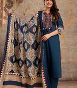 Cotton cambric straight printed  kurti-pant-dupatta  set
