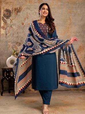 Cotton cambric straight printed  kurti-pant-dupatta  set 2