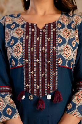 Cotton cambric straight printed  kurti-pant-dupatta  set 3