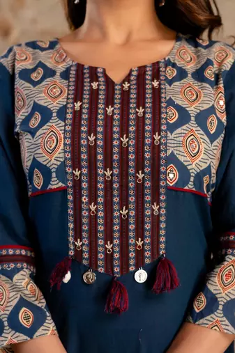 Cotton cambric straight printed  kurti-pant-dupatta  set
