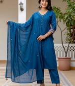 Cotton cambric a-line kurti-pant-dupatta  set