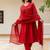 Red Cotton cambric a-line kurti-pant-dupatta  set