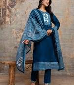 Cotton cambric straight  kurti-pant-dupatta  set