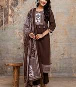 Cotton cambric straight  kurti-pant-dupatta  set