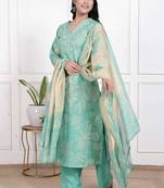 Cotton cambric straight  kurti-pant-dupatta  set