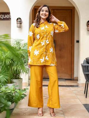 Yellow Printed Cotton co-ord set 1