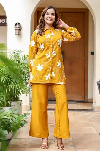 Yellow Printed Cotton co-ord set