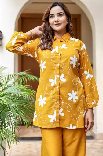 Yellow Printed Cotton co-ord set