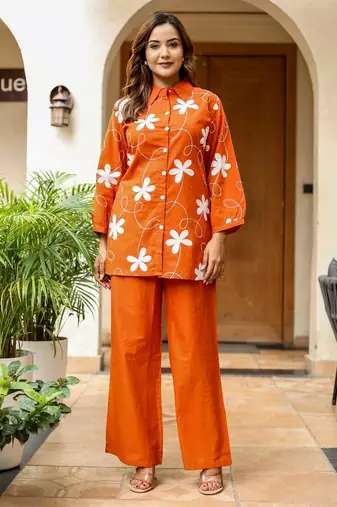 Orange printed Cotton co-ord  set