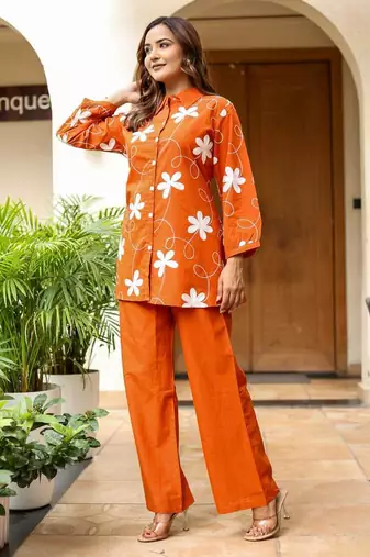 Orange printed Cotton co-ord  set
