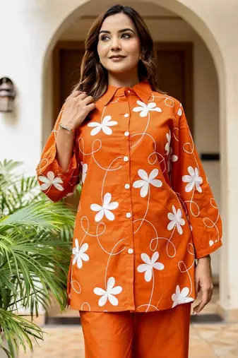Orange printed Cotton co-ord  set