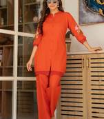 Rust embroidered cotton co-ord set