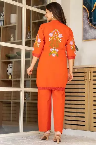 Rust embroidered cotton co-ord set