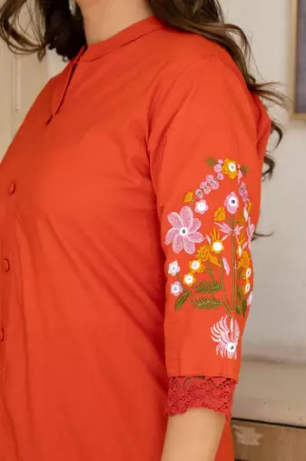 Rust embroidered cotton co-ord set