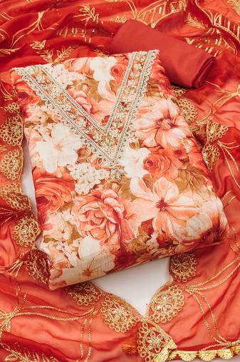 Multi viscose banarasi handwork dress material with dupatta