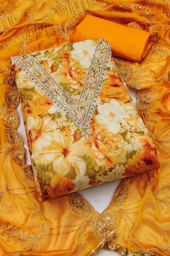 Multi viscose banarasi handwork dress material with dupatta