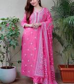 Pale magenta embroidered suit set with dupatta
