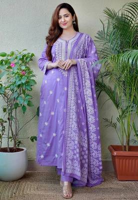Dark pastel purple embroidered suit set with dupatta 1